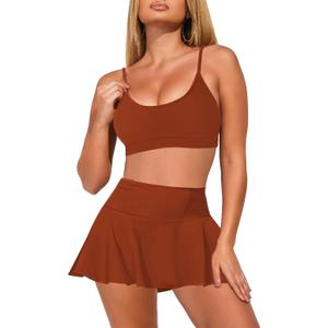 Pink Queen Women's High Waisted Bikini Set Two Piece Swimsuit Scoop Neck Spaghetti Straps Swim Skirt Bathing Suit (Burnt Orange), Size: Small Pink Queen Women's High Waisted Bikini Set Two Piece Swimsuit Scoop Neck Spaghetti Straps Swim Skirt Bathing Suit (Burnt Orange), Size: Small