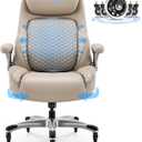 COLAMY Office Ergonomic Desk High Back Executive Chair with Pop-Out Lumbar Support, Upgraded Casters, Adjustable Headrest, Flip-Up Arms, Leather Home with Thick Cushion - Khaki