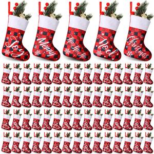 Glimin 150 Pieces Mini Christmas Stockings Bulk 7 Inch Buffalo Plaid Small Snowflake Hanging Stockings for Xmas Tree Christmas Table Dinnerware Party Favors Supplies Decor(Classic Style)