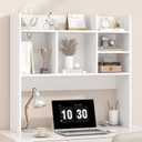 Desk Hutch with 6 Shelves, Desktop Bookshelf Organizer & Hutch Top for Desk, Over Desk Storage Shelf for Office, Home, Dorm | Space-Saving Design (White), 34.6" L x 9.4" W x 33.5" H
