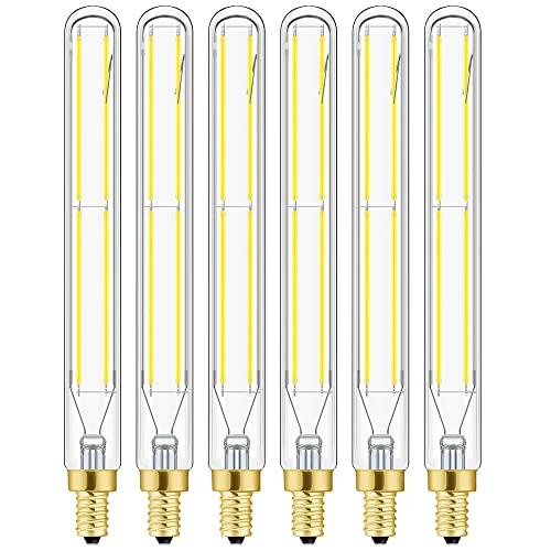 E12 Led Long Bulb, 6W T6 Edison Light Bulbs Cool White 5000K,7.3 inch,750lm, 75W Candelabra Incandescent Bulbs Equivalent Vintage LED Filament Edison Candle Bulb with Decorative, 6Pack