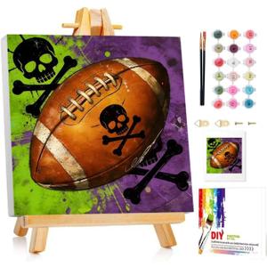 Mandun Football Paint by Numbers for Adult with Frame, Football Paint by Numbers Kit for Adults Beginners, DIY Acrylic Painting on Canvas for Home Wall Art Decor Gift 9.8x9.8Inch (with Wooden Easel), 8x12inch