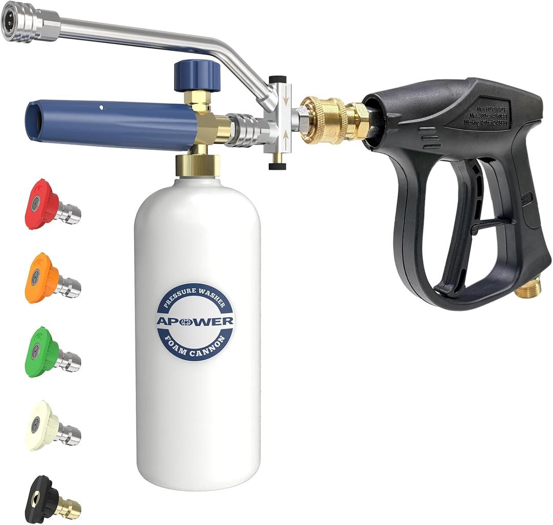 Foam Cannon Dual Connector for Pressure Washer, Double Tip Attachment for Soap Cannon, Pressure Washer Gun and 7 Power Washer Sprayer Nozzles Tips for Car Wash Kit