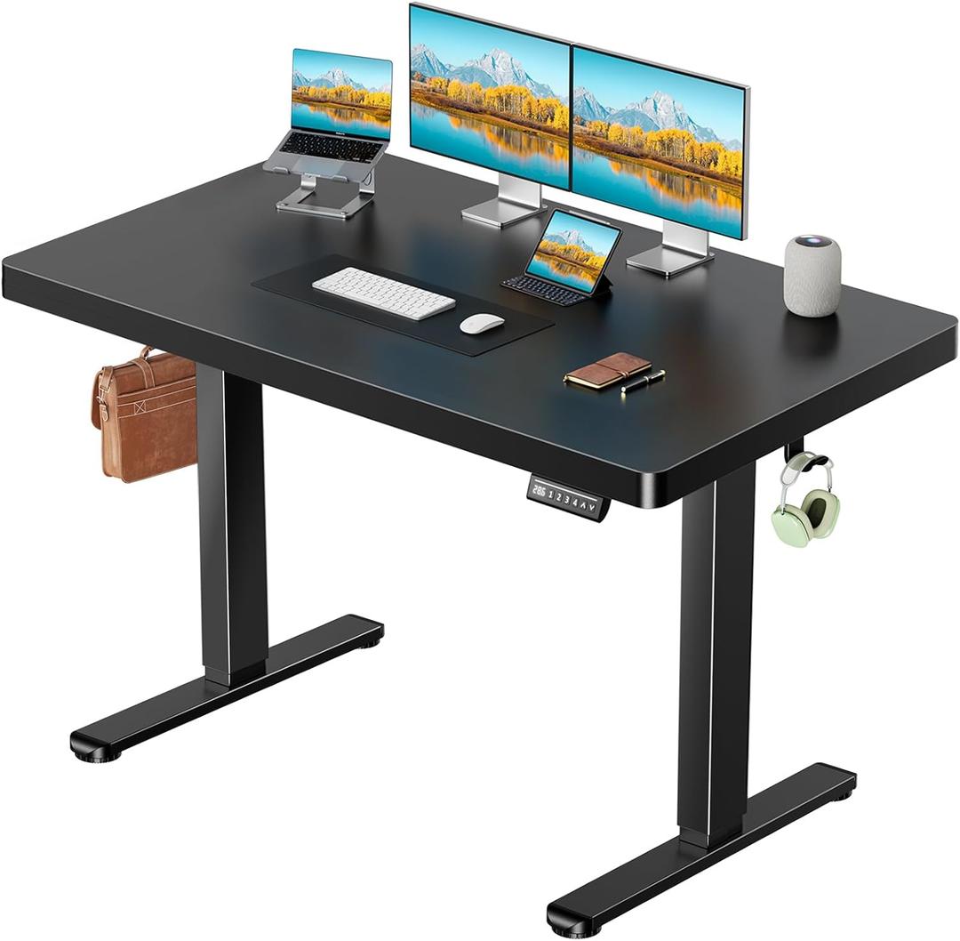 Marsail 48 x 30 Electric Standing Desk with One-Piece Desktop, Sit Stand Desk with Thickened Tabletop, Height Adjustable Stand Up Desk with Cable Management for Home Office(Frame+Desktop, 2 Packages) (Black)