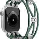 Newlibery Beaded Bracelet Compatible with Apple Watch Band Size: M-38/40/41/42mm(series 10/11) Women Boho Braided Solo Loop Nylon Stretchy Dressy Strap for iWatch Serie11/10/9/8/7/6/5/4 SE 3/2/1 Ultra