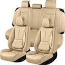 Car Seat Covers, Leather Seat Covers for Cars Full Set, Waterproof and Breathable Suitable for Most SUV/Truck/Sedan/Automotive 5 Pack(Beige)