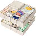 Cotton Linen Drawer Organizer for Baby Clothes, 12Pack Multi-Size Nursery Dresser Dividers for Clothes, Premium Foldable Storage Bins for Bedroom, Closet and Diaper Table, Beige