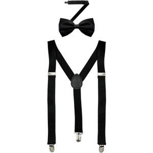 2 x MDSTYLE Suspenders for Men Women Boys - Adjustable Y-Back (Black)