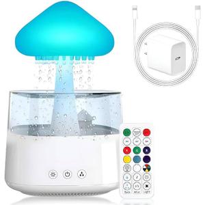 Raining Cloud Night Light with White Noise Remote Control Adapter Desk Fountain Bedroom Living Room for Sleeping Relaxing Gifts for Kids Boys Girls Men Women Birthday Holiday Christmas