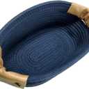 Small Cotton Woven Basket with PU Leather Handle, Baby Kids Clothes Toys Candy Gifts Cotton Rope Organizer, Living Room Basket Bathroom Shower Storage Laundry Basket, Dog Cat Bed, Cute Decor, Navy