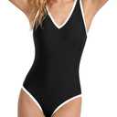 Period Swimwear One Piece Menstrual Swimsuits Tummy Control Leakproof Color Block Bathing Suit for Teen Girls Women (Large, Black White)