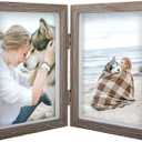 AEVETE 5x7 Double Picture Frames Hinged Wood Folding Picture Frames Vertically Display, Real Glass Front, Gray