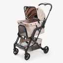 Upgraded Small/Medium Pet Stroller - Dogs & Cats up to 66 lbs, Folds for Storage and Features a Safety Foot Brake, 3-in-1 Foldable Portable Travel Carrier for 2 Small to Medium Pets (Beige)