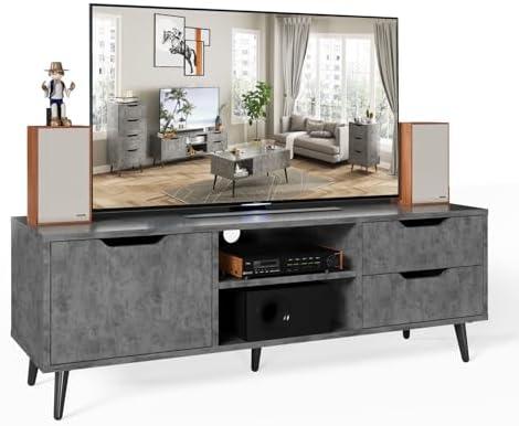 Maxtown TV Stands for Living Room, TV Console Table for 55 Inch TV, Entertainment Center with 1 Cabinet, 2 Drawers, Media Console with Metal Feet for Bedroom, Living Room, Dark Grey