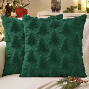 MIULEE Christmas Throw Pillow Covers Dark Green Christmas Decorations Set of 2 Xmas Tree 16x16 Pillow Covers Soft Plush Faux Wool Pillowcases Holiday Festivals Winter Home Decor Sofa Couch Bed Porch