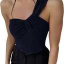 GORGLITTER Women's Twist Front One Shoulder Bodysuit Sleeveless Backless Asymmetrical Neck Tank Top Jumpsuits Blue Medium