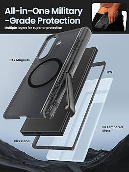  Magnetic for Samsung Galaxy Z Fold 7 Case Built in Screen Protector Translucent [Fit for MagSafe] [S Pen Holder Slot] [Hinge Protection] MIL-Grade Shockproof Matte Case for Galaxy Z Fold 7