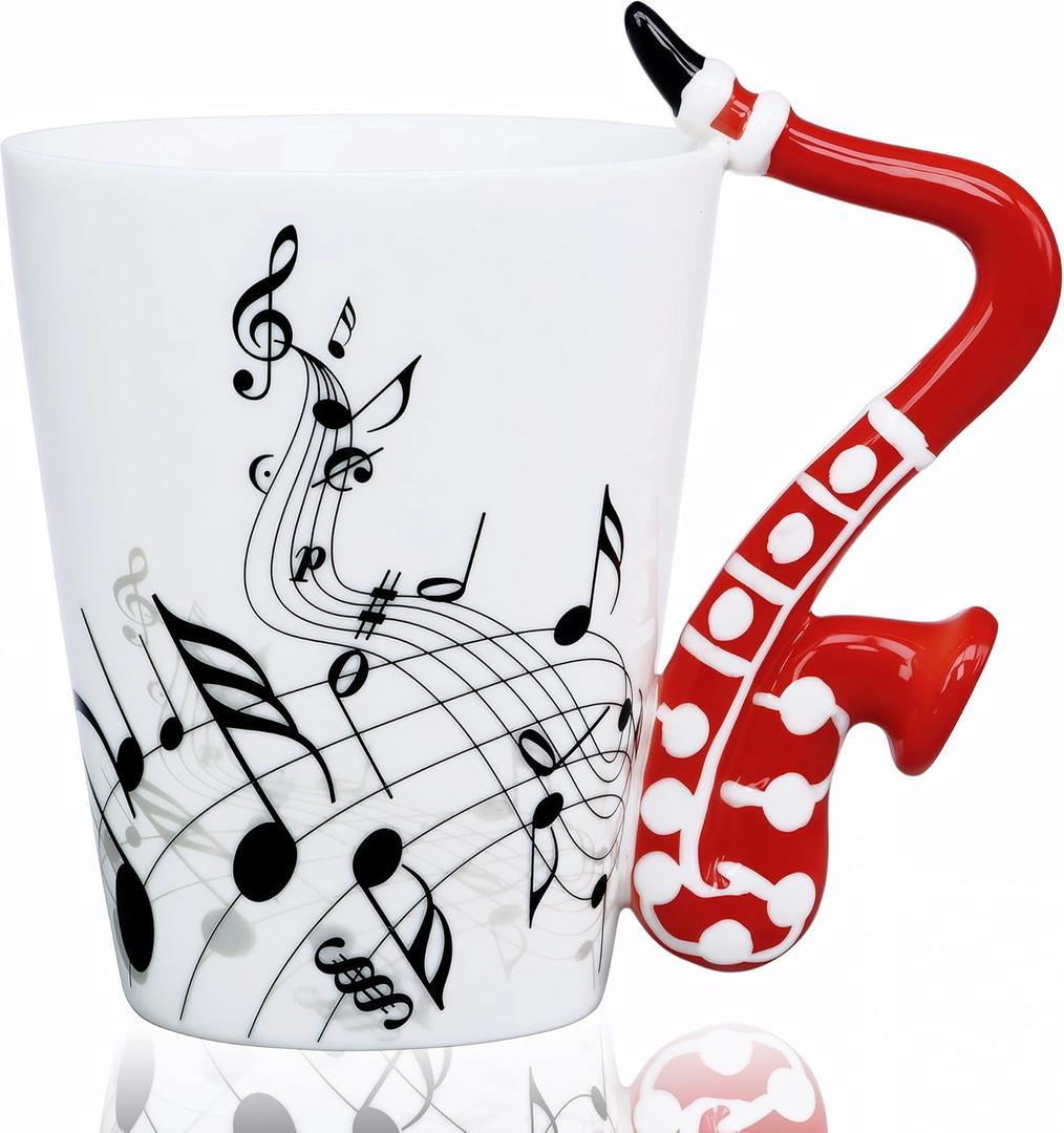 Sax Mug Sax Coffee Mug Gift for Saxophone Players Musician - 13.5 oz Saxophone Cup Gifts for Music Lovers - Music Coffee Mugs Birthday Christmas Gifts for Men Women(Red)