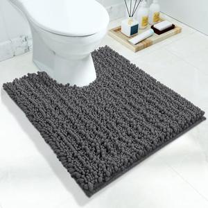 Yimobra Toilet Rug U Shaped Washable 24x20 Inch - Ultra Soft Absorbent Chenille Bath Rugs for Toilet, Quick Dry & Machine Washable, Non Slip Contour Bathroom Mat, Dark Gray 2Pack