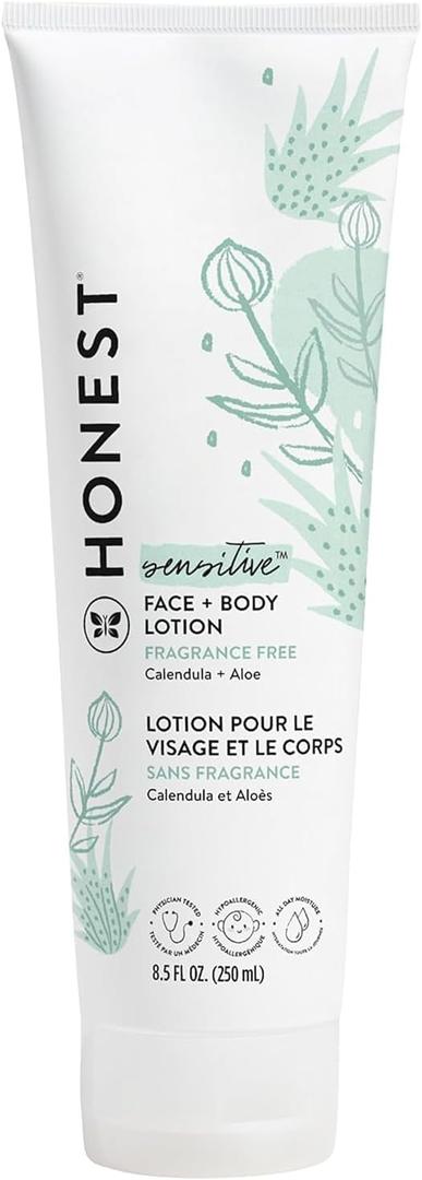 The Honest Company Hydrating Face + Body Lotion | Fast Absorbing, Naturally Derived, Hypoallergenic | Fragrance Free Sensitive, 8.5 fl oz