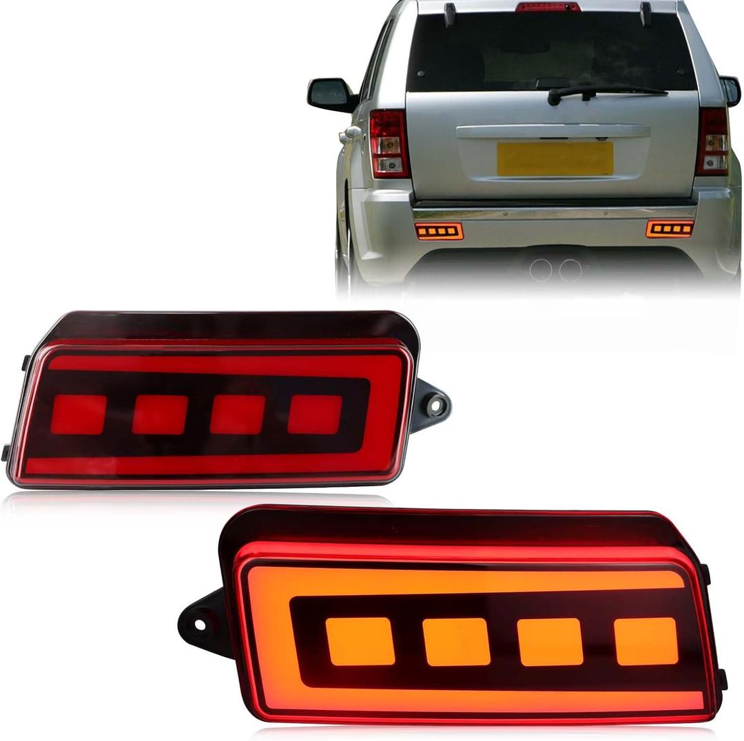 Red Lens LED DRL Rear Reflector Bumper Fog Light Brake Turn Signal Lamp 3 in 1 Compatible With Jeep Grand Cherokee 2005 2006 2007 2008 2009 2010 WK1 (RED)