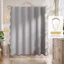 Bathway Modern Scalloped Shower Curtain, Light Gray Linen Textured Shower Curtain Set with 12 Metal Hooks, Neutral Cute Elegant Shower Curtain with Black Border for Bathroom, 72x72 Inches