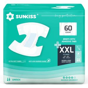 SUNKISS TrustPlus Adult Diapers with Maximum Absorbency, Unisex Disposable Incontinence Briefs with Tabs for Men and Women, Odor Control, XXLarge, 60 Count (4 Packs of 15)