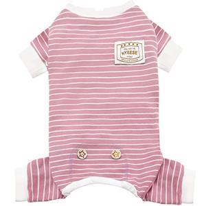 KYEESE Dog Pajamas Soft 4 Legs Doggie Jammies Striped Dog PJS Pet Jumpsuit Lightweight Puppy PJS Clothes Breathable Pajamas Stretchable Outfit Cozy Onesie Sleepwear for Summer,Pink Striped, Small