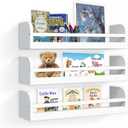 Floating Nursery Book Shelves, 16.5 inch Wall Book Shelves Kids Room, Set of 3 Baby Shelves for Nursery Décor, Ideal Wooden Nursery Shelves for Teens Kids Room, Bedroom Bathroom and Kitchen (White)