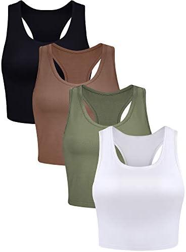 Geyoga 4 Pieces Basic Workout Crop Tank Tops Sleeveless Racerback Sport Tank Top for Women Yoga Running, S