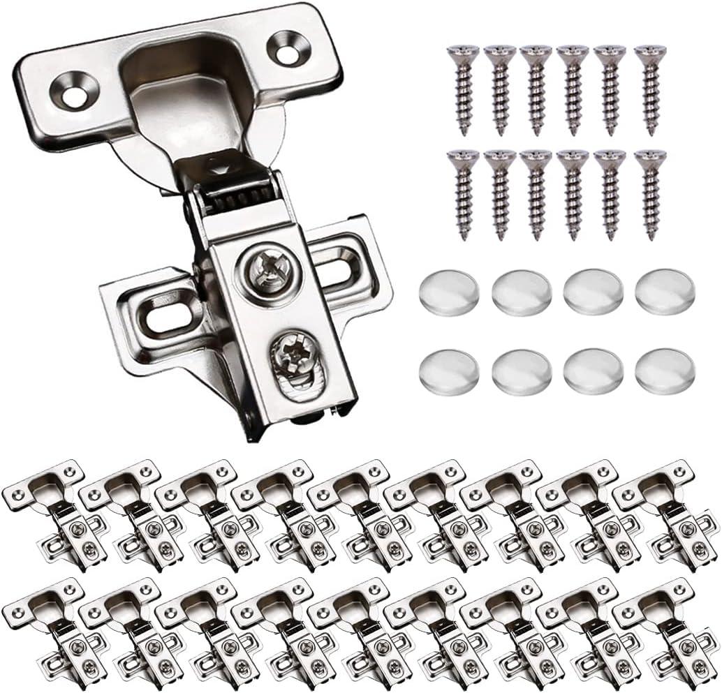 60 Pack Soft Close Cabinet Door Hinges for 1/2" Partial Overlay Cupboard, 100 Degree Opening Angel, Stainless Concealed Kitchen Cabinet Hinges with Mounting Screws and Manual