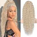 Flufymooz Ponytail Extension, 26 Inch Bohemian Style Drawstring Ponytail Hair Extensions for Women, Long Curly Wavy Pony Tail Natural Synthetic Hairpiece for Women (26 Inch Cool Blonde)