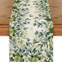 Artoid Mode Green Flowers Floral Eucalyptus Summer Table Runner, Seasonal Spring Kitchen Dining Table Decoration for Home Party Decor 13x90 Inch