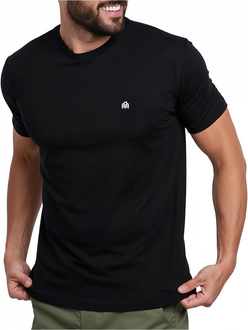 INTO THE AM Mens T Shirts Soft Cotton Blend Crew Neck Tee  Athletic Fit Plain Casual T-Shirt for Men (Black, L)