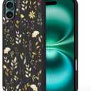 Unov Case Designed for iPhone 16, Black Phone Case with [Anti-Slip Embossed Pattern], Shockproof Slim Protective [Anti-Scratch TPU] Back Cover, Golden Garden