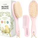 Baby Hair Brush and Comb Set for Newborn - Wooden Baby Hair Brush Set with Soft Goat Bristle, Baby Brush Set for Newborns, Baby Brush and Comb Set Girl, Boy, Toddler Cradle Cap Brush (Oval, Blush)