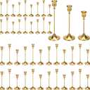 48PCS Brass Gold Taper Candle Holders Set, Gold Candlestick Holders Bulk Gold Candle Holders Vintage Metal Candlestick Holders for Wedding Reception, Centerpiece, Festive Mantel Decoration