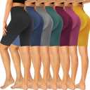 GROTEEN 7 Pack High Waisted 8'' Biker Shorts for Women - Buttery Soft Black Workout Yoga Running Spandex Yoga Shorts (7 Pack Black/Gray/Navy/Rose Pink/Purple/Yellow/Dark Green) Large to X-Large 