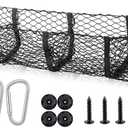 4 Pocket Cargo Net for Pickup Truck Bed 43.1  11.8 inch Adjustable Elastic Mesh Car Rear Storage Organizer with 4 Carabiners Accessories, Heavy Duty Cargo Netting for Pickup, Truck, SUV