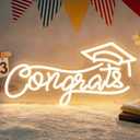 Congrats Grad Neon Sign with Graduation Cap, LED Neon Light with Dimmer, USB Powered Light Up Sign, Warm White Sign for Wall Decor, Classroom, Graduation Gift (14.5 x 8.5 in)