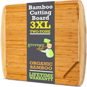 GREENER CHEF 30 Inch 3XL Extra Large Bamboo Cutting Board with Lifetime Replacements - Oversized Stove Top Cover, Noodle Board, Meat Carving, and Charcuterie Board (30"L x 20"W, Two-Tone)