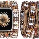JR.DM Boho Beaded Watch Band Women Compatible with Apple Watch Band 38mm 40mm 41mm 42mm(S10) Brown Stone Bracelet Adjustable Handmade Braided Rope Watch Strap for iWatch Series 10/9/8/7/6/5/4/3/2/1/SE (38/40/41/42mm(S10)-Fit wrist 5.5" -7.2", A Brown Stone Beaded)