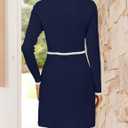 ZESICA Women's Fall Long Sleeve Bodycon Sweater Dress Crewneck Button Knit Color Block Party Mini Dresses (Blue, M)