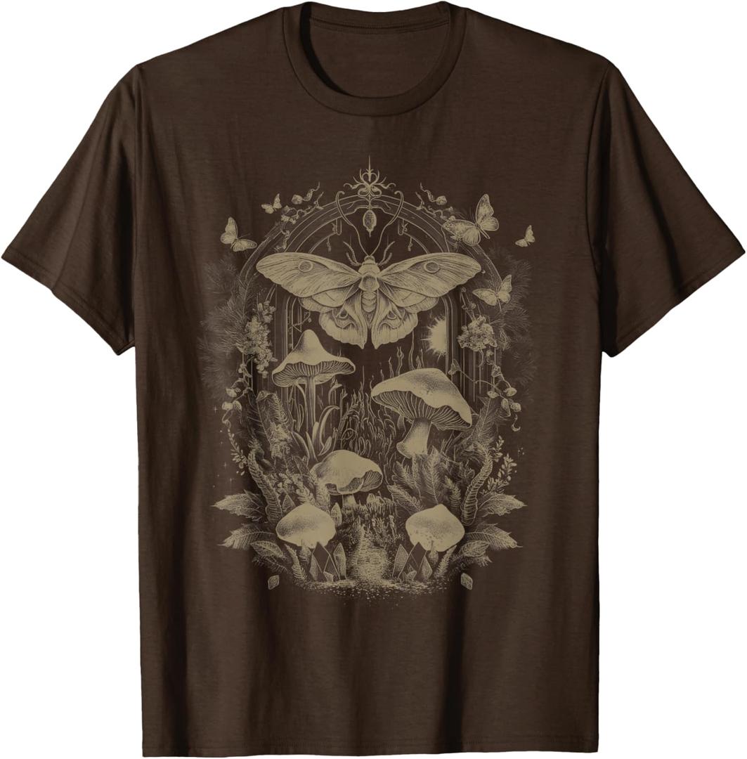 Butterfly Grunge Fairycore Therian Clothing Cute Moth Aesthetic Floral T-Shirt for Women & Girls, Unisex-Adults & Kids, Brown, Small, Short Sleeve, Classic Fit, XL