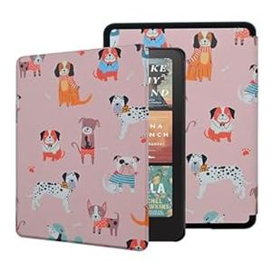 Case for All-New Kindle Paperwhite 12th Gen, 2024 and Kindle Colorsoft Signature Edition, Cute Dog for Kids Girls Lightweight PU Leather Cover with Auto Sleep Wake Hand Strap, Pink Dogs