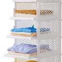 Pullout Plastic Storage Basket,Stackable Closet Organizers Drawer AntiTipping, Reinforced Stable Shelf Container for Bathroom Laundry Room Storage, SpaceSaving Clothes Storage (White, 5L)