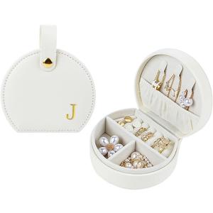 Travel Jewelry Case,Personalized Jewelry Box,Elegant Half-Moon Design with Personalized Golden Initial Case,Personalized Gifts for Women,Jewelry organizer;Personalized Gifts for Women or Friends(J)