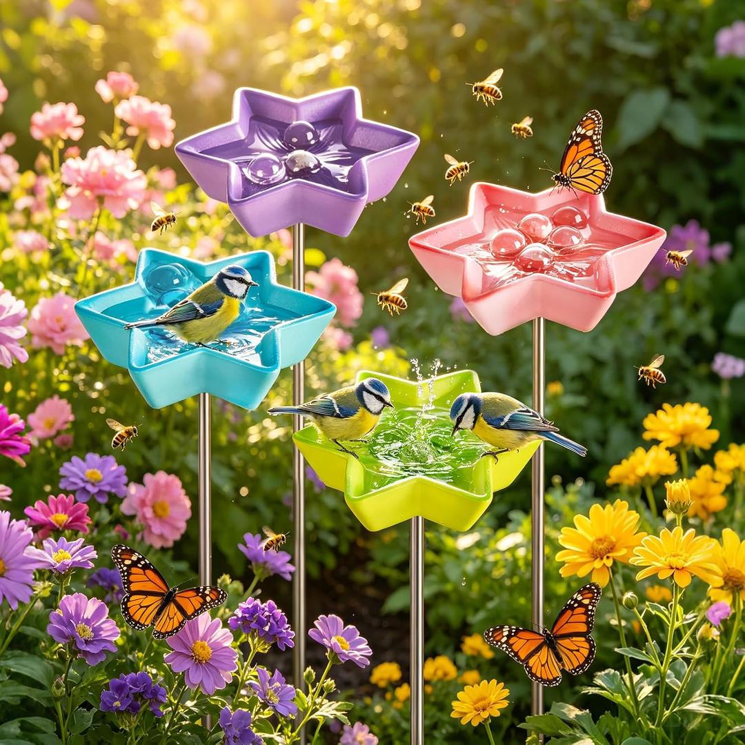 4 Pack Resin Bee Watering Station | Bee Feeder, Flower Design Butterfly Bath Bowl Drinking Cups for Pollinators Small Bird Outdoor Garden Yard Patio