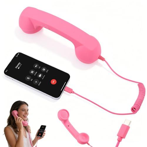 Retro Phone Handset,Retro Phone for iPhone,2026 New Cell Phone Receiver with Microphone & Speaker,Retro Telephone Wired Handset for Mobile Phones,90s Style Prop for Photos(Pink, Type-C)