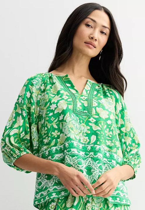 Women's Farmers Market 3/4-Sleeve Woven Top Large